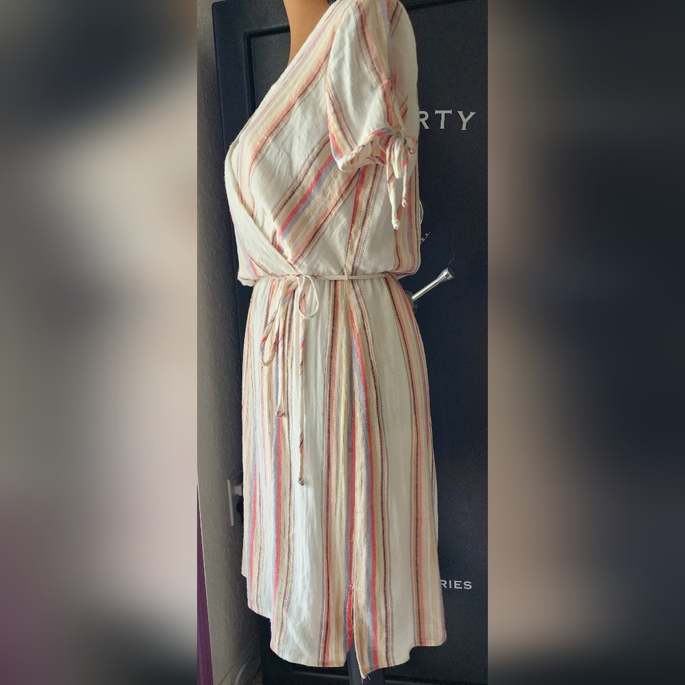 City Studio cream / multi color V neck lightweight cotton dress juniors medium - Picture 4 of 8